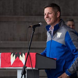 Mayor Brian Bowman talking on stage